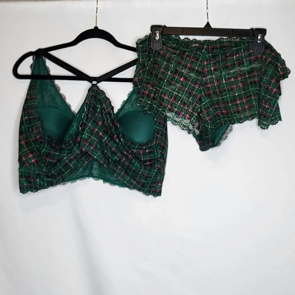 4X 26W Torrid Green Plaid Lightly Lined Lace Front Bralette Panty Set Cheeky NWT - Picture 5 of 8